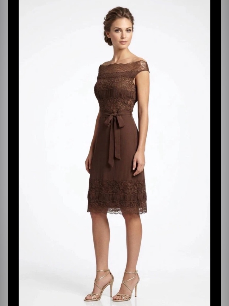 1960s Harvey Berin Karen Stark Lace Details Silk Chiffon Brown Dress Belt Xs-S